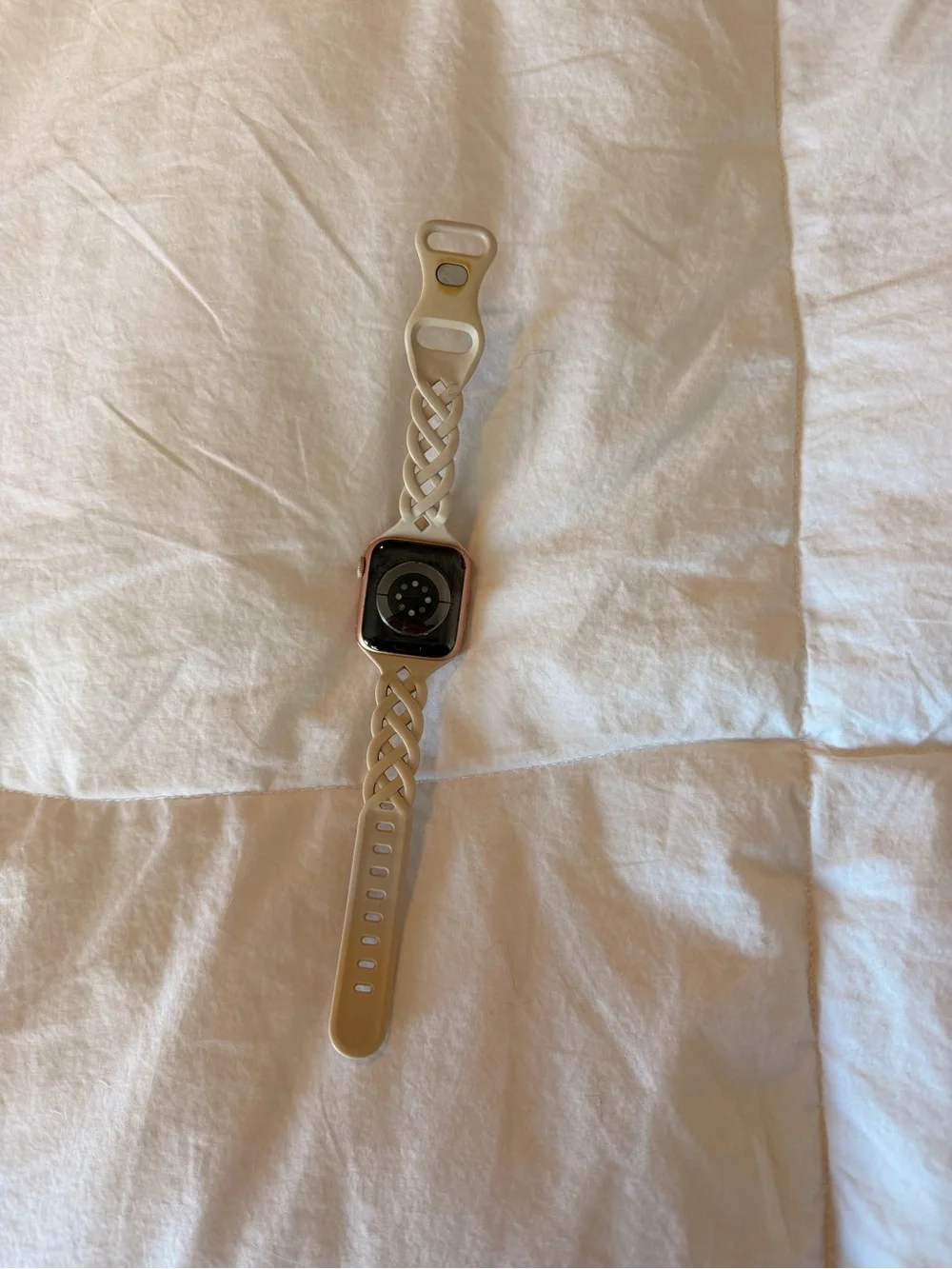 Apple Watch with Beige and Mauve Braided Bands + Gold Chain Links
